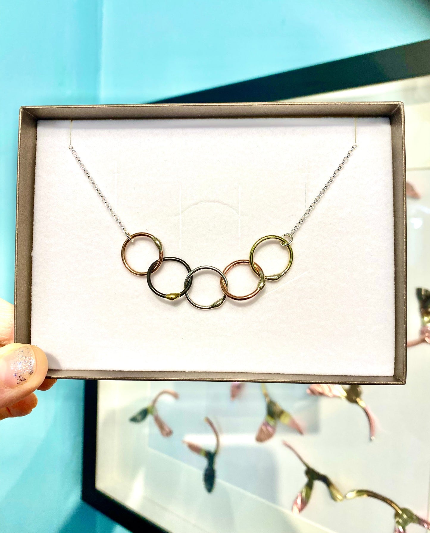 'Gwlith' Family Necklace 5 rings